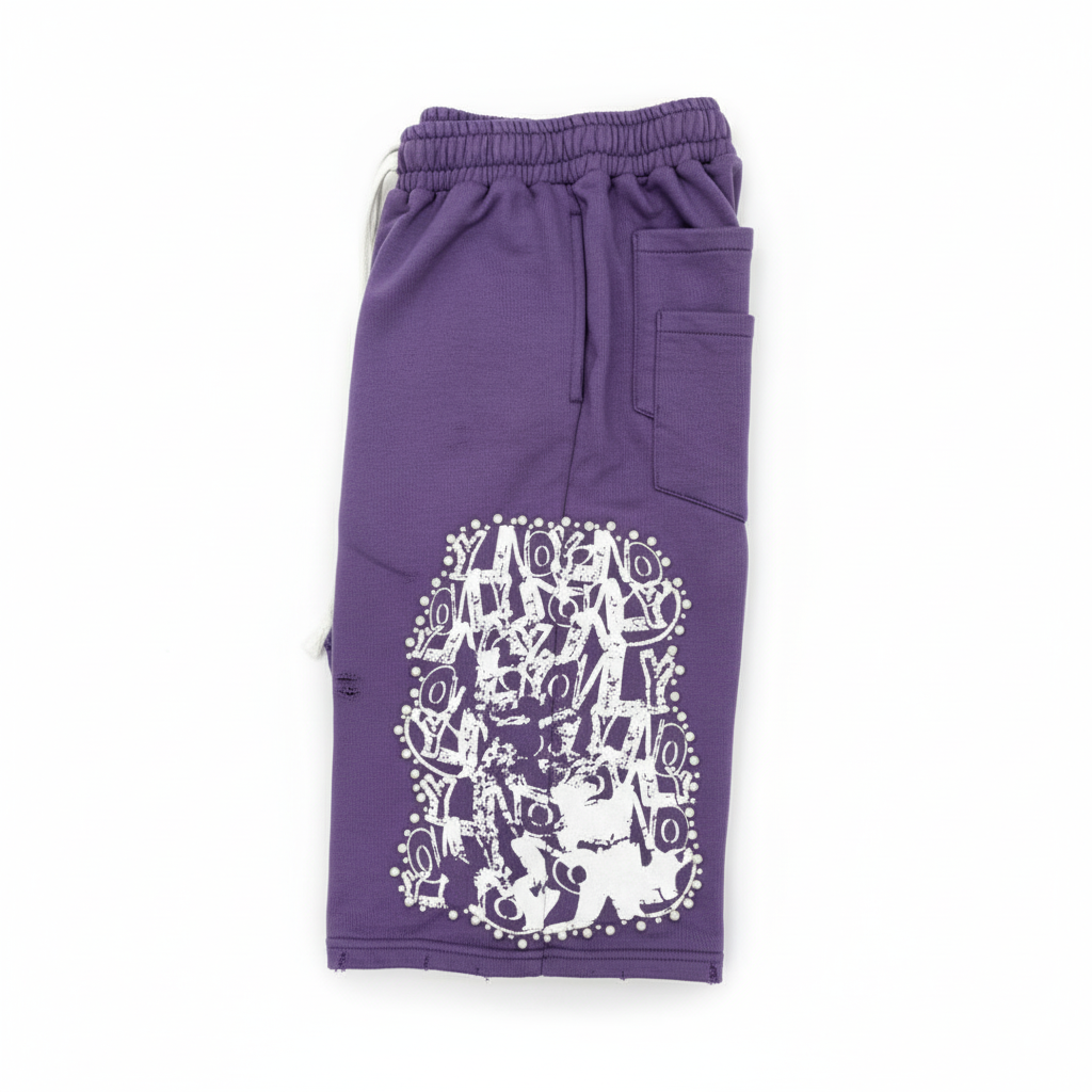 Purple Rhinestone Baggy Shorts