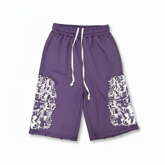 Purple Rhinestone Baggy Shorts